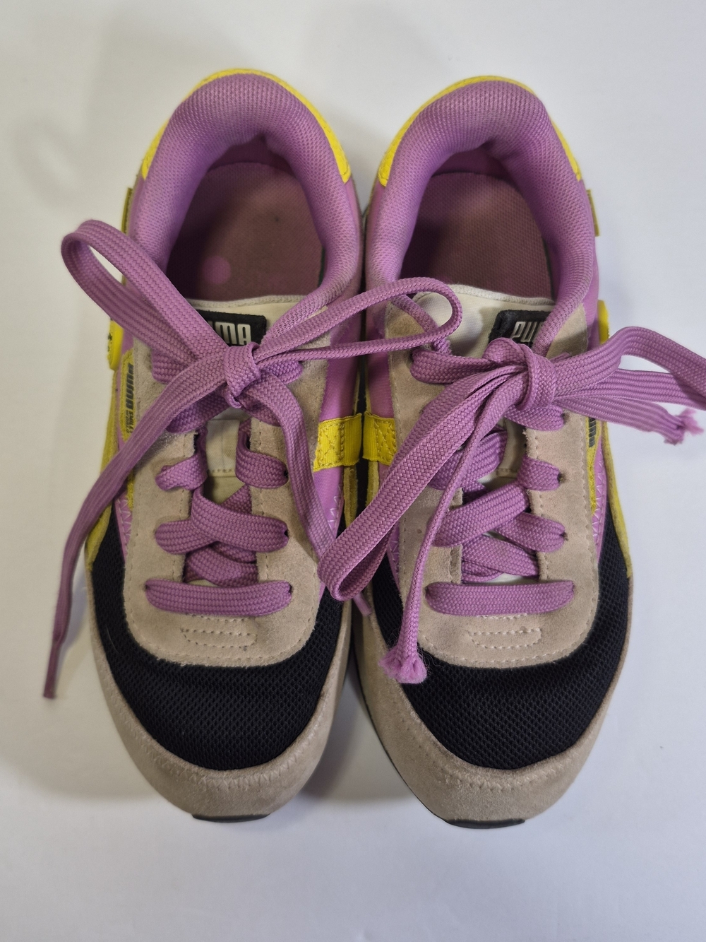 Kids Puma Casual Lace-Up Sneakers in Purple and Yellow